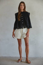 Cotton Eyelet Buttondown Sleeveless Top