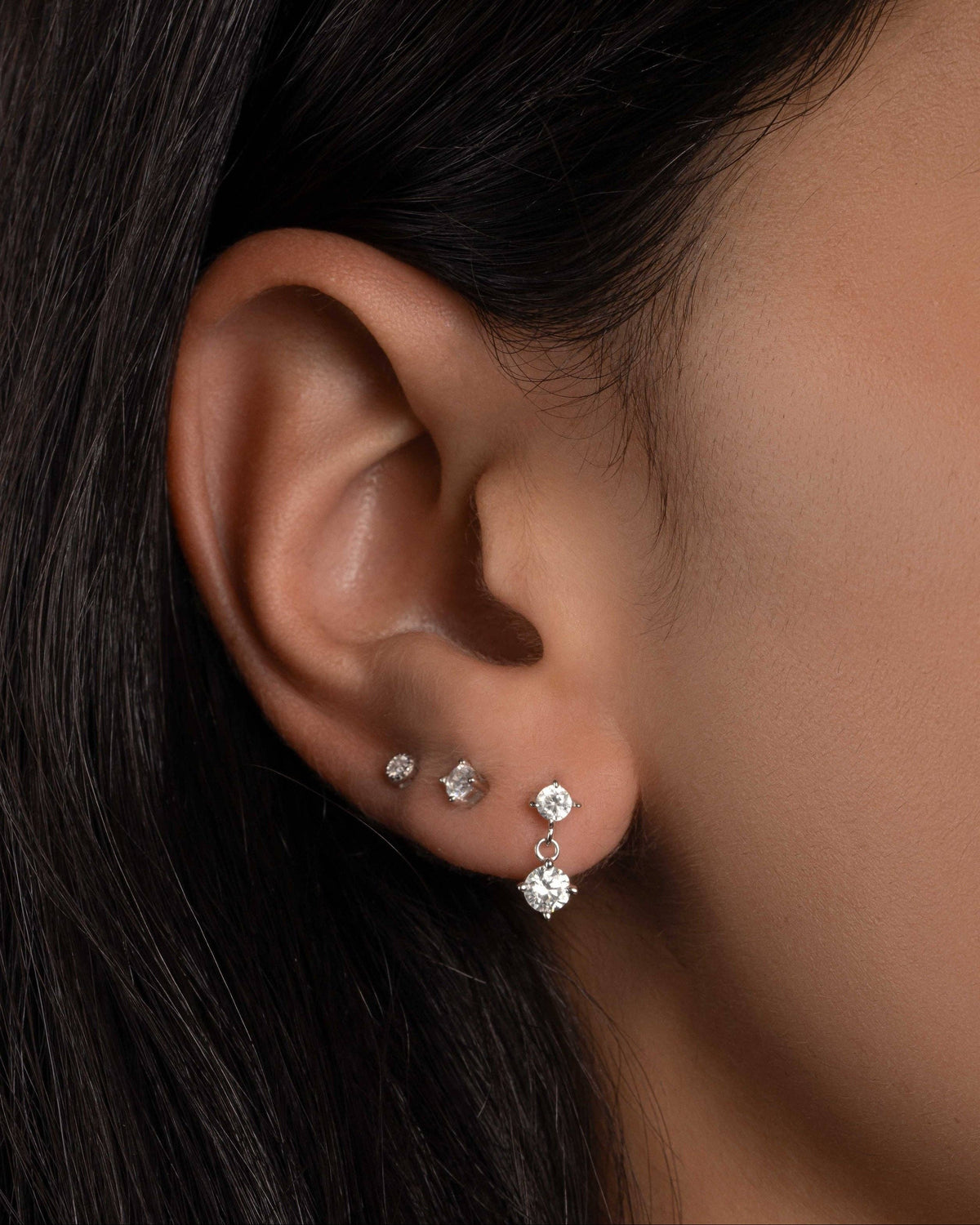 CZ Charm Studs: Silver