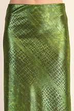 Metallic Animal Print Midi Skirt: Silver / M