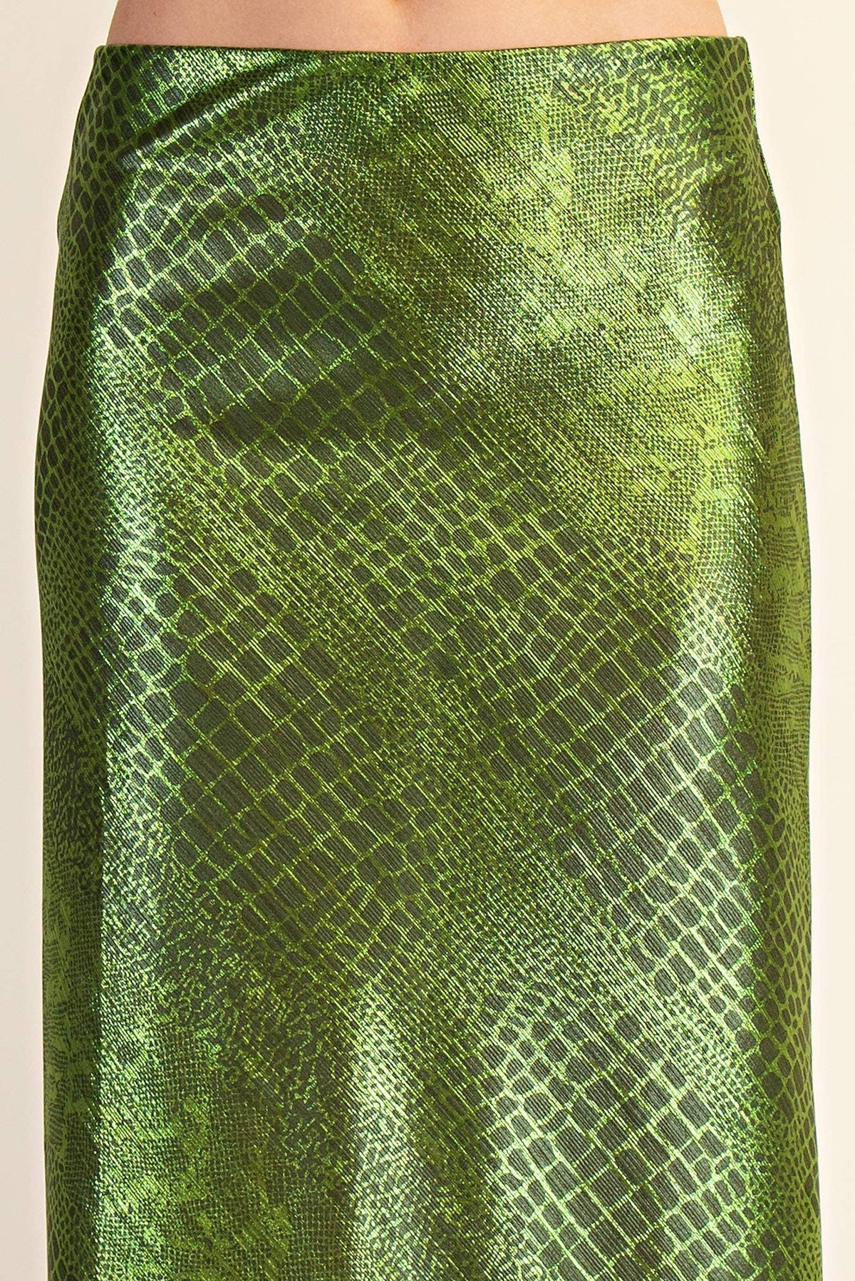 Metallic Animal Print Midi Skirt: Silver / M