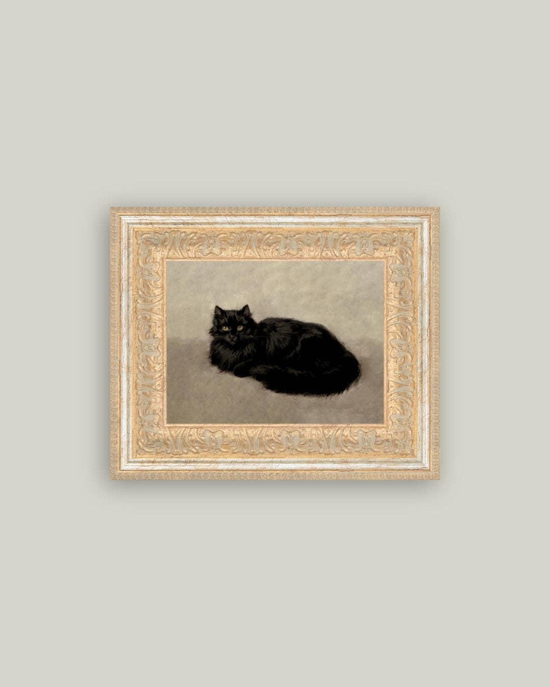 Black Cat Framed Antique Art: 9x7