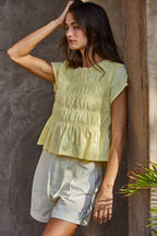 Cotton Short Sleeve Smocking Top