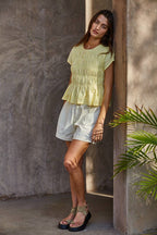 Cotton Short Sleeve Smocking Top