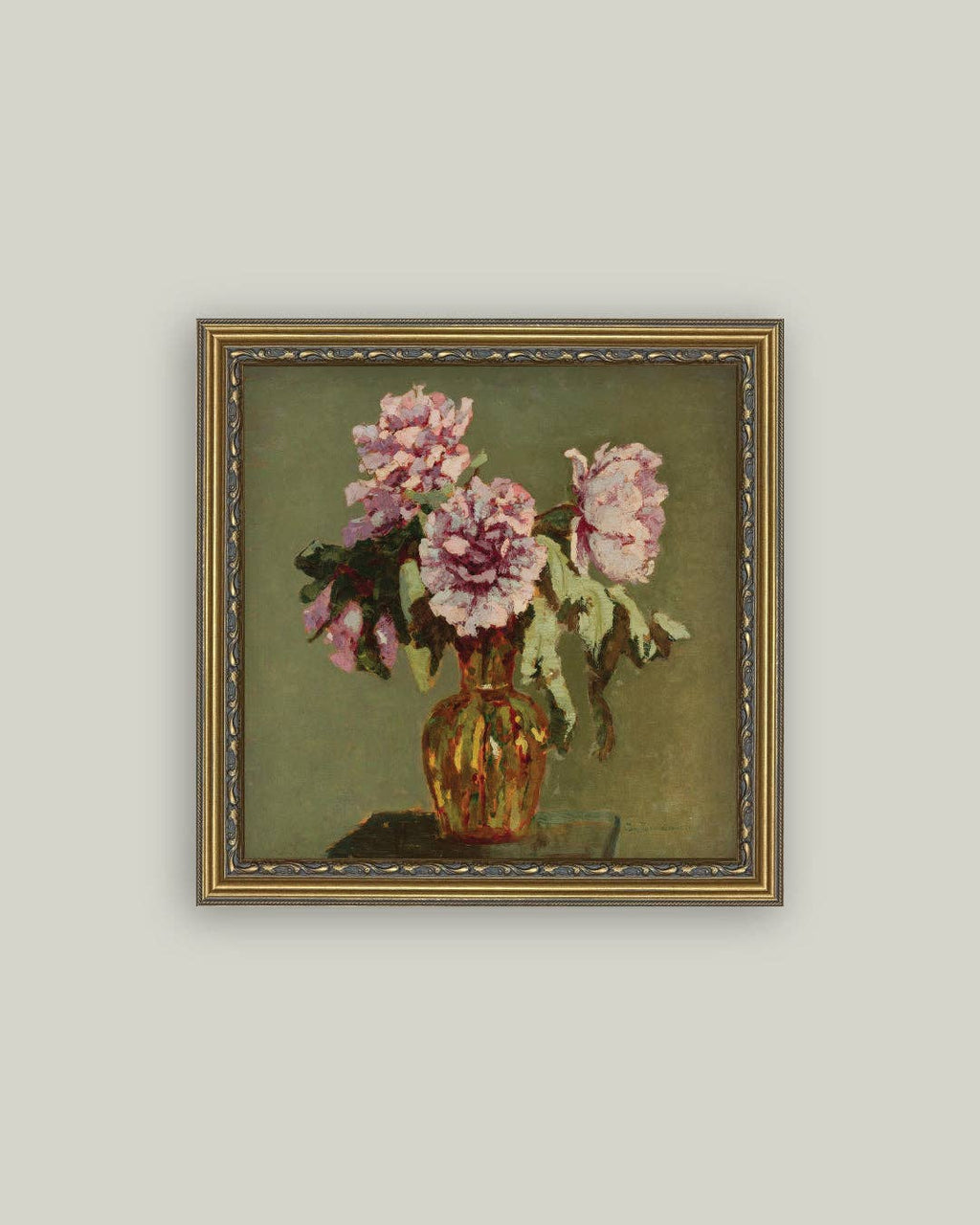 Peonies and Small Yellow Vase: 9x9