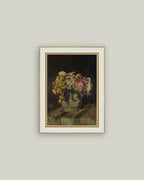 Vase of Pink & Yellow Flowers Framed Antique Art: 11x15