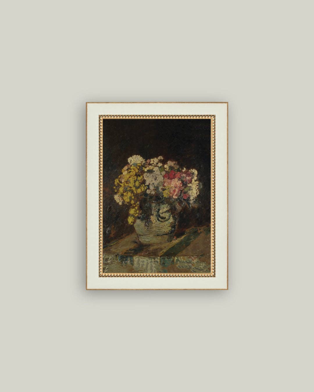 Vase of Pink & Yellow Flowers Framed Antique Art: 11x15