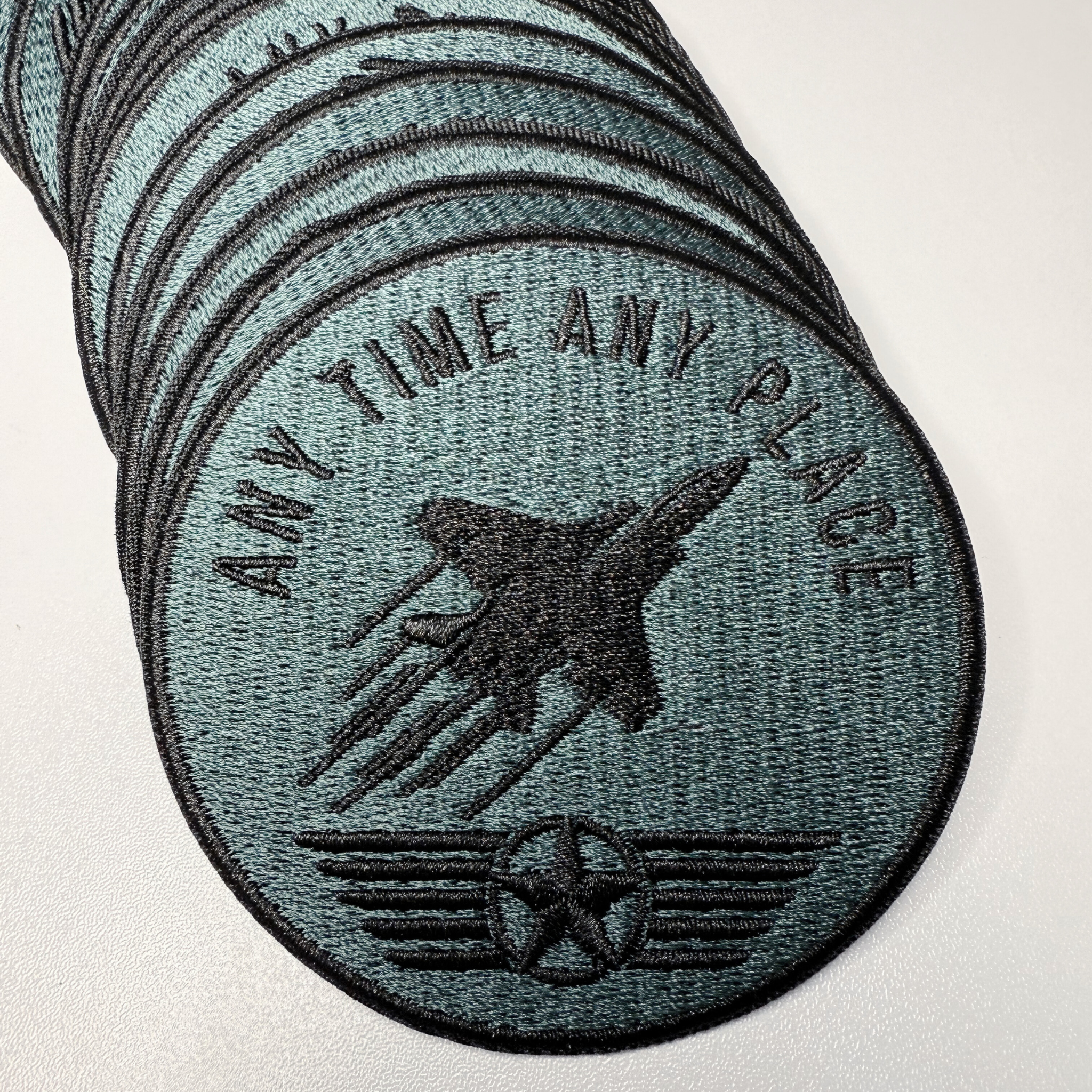 3" Any Time Any Place - Aviation -  Embroidered Hat Patch: Embroidered Patch