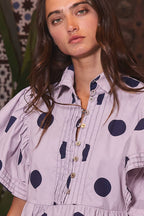 Ruffle Sleeves Pintuck Detail Polka Dot