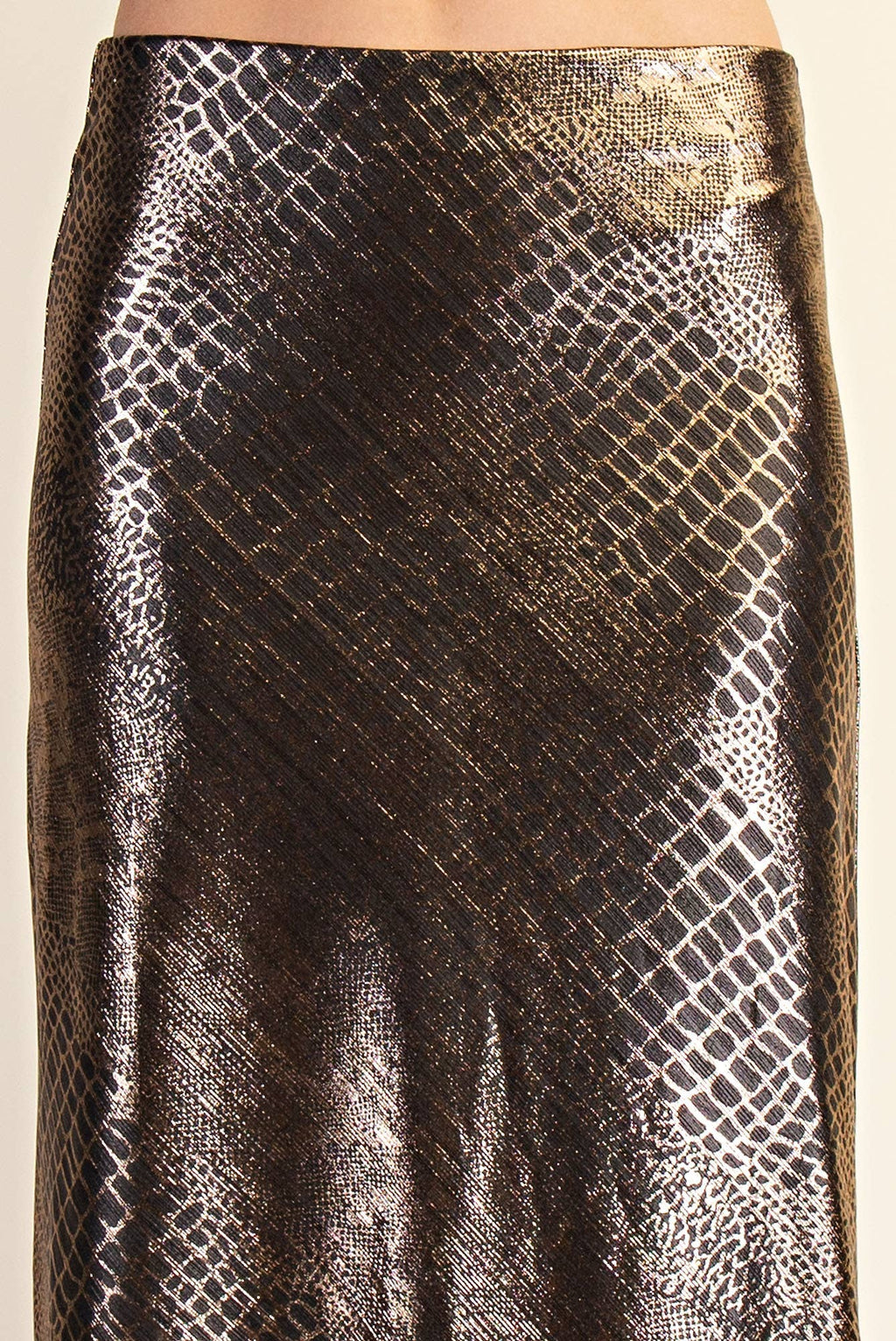 Metallic Animal Print Midi Skirt: Silver / M