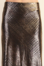 Metallic Animal Print Midi Skirt: Silver / L