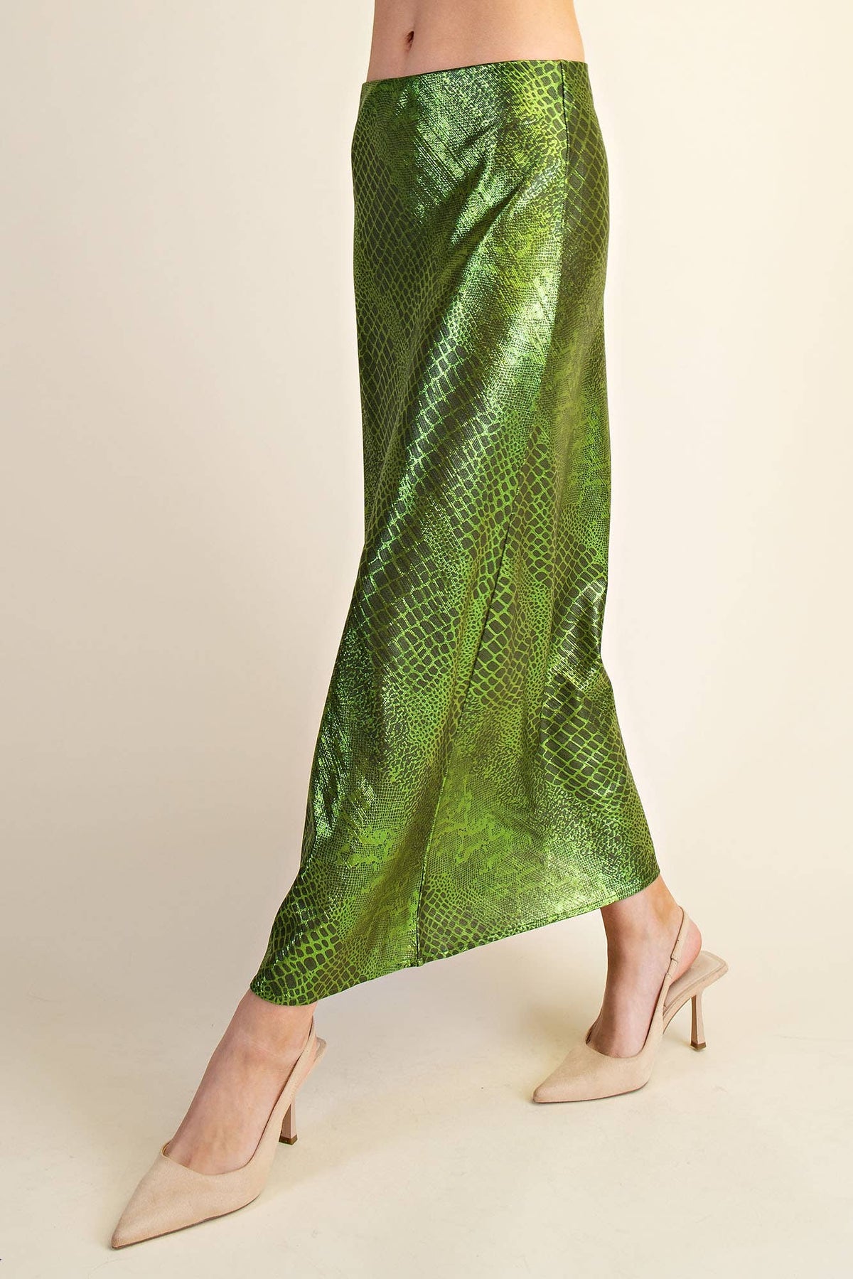 Metallic Animal Print Midi Skirt: Silver / M