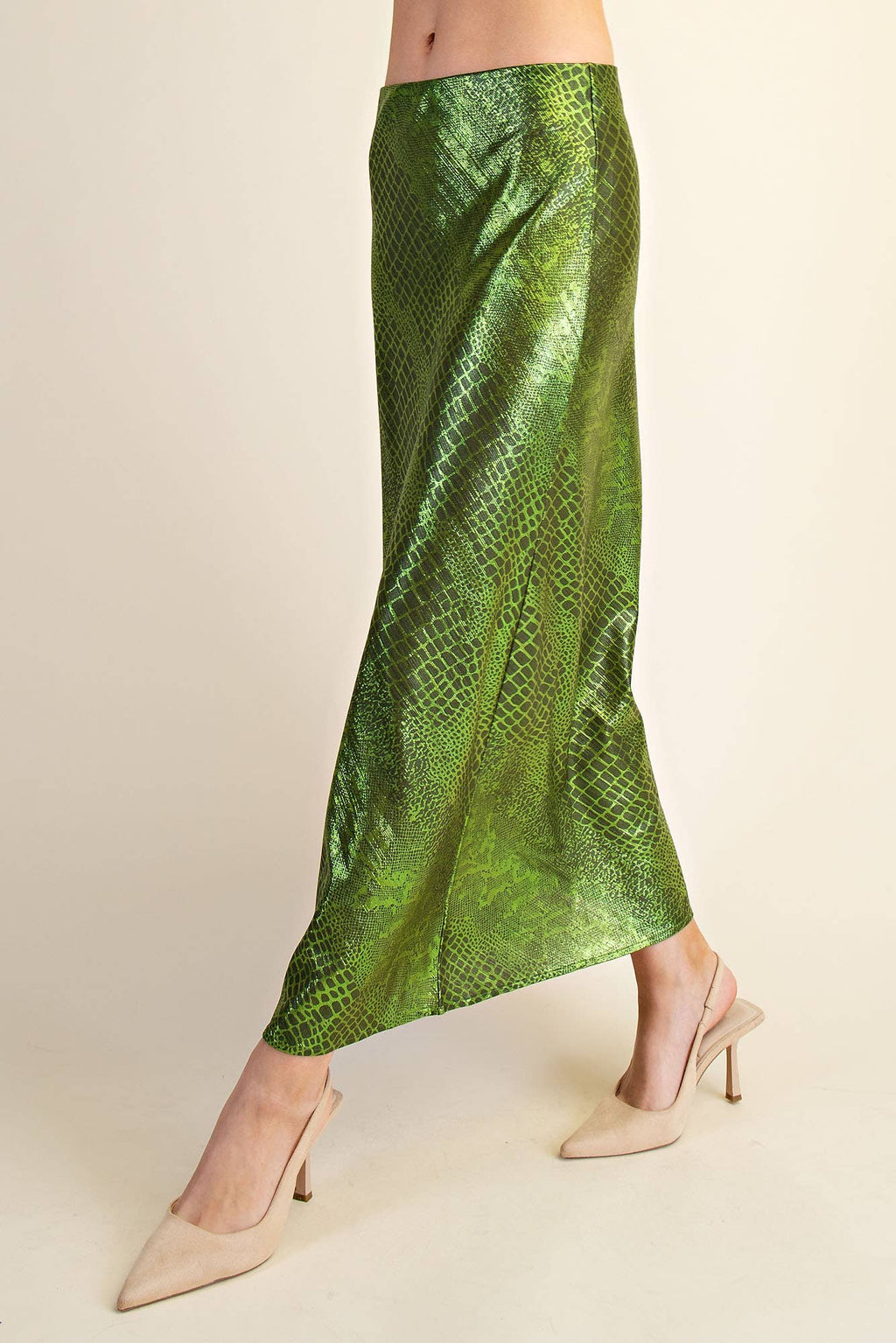Metallic Animal Print Midi Skirt: Silver / S