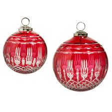 Christmas Red Glass Etched 5" Ball Ornament, Set of 3