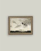 Witch Flying Through The Night Framed Antique Art: 10x8