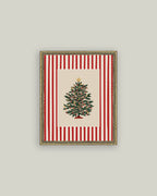 Peppermint Stripe Tree Framed Antique Art: 8x10