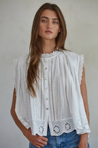 Cotton Eyelet Buttondown Sleeveless Top