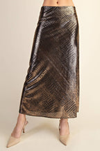 Metallic Animal Print Midi Skirt: Silver / S