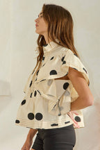 Ruffle Sleeves Pintuck Detail Polka Dot