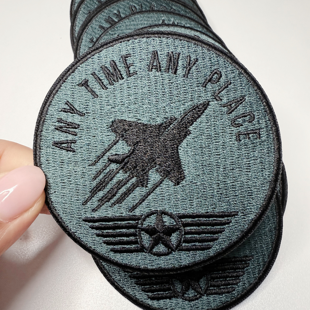 3" Any Time Any Place - Aviation -  Embroidered Hat Patch: Embroidered Patch