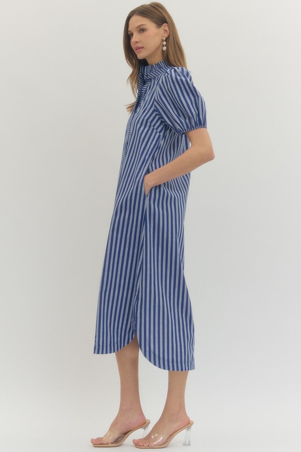 Blue Stripe Button-Front Midi Dress  Olives & Home Downtown