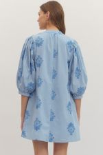 Blue Printed Puff Sleeve Dress