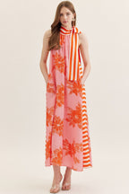 Floral Stripe Halter Maxi Dress