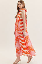 Floral Stripe Halter Maxi Dress