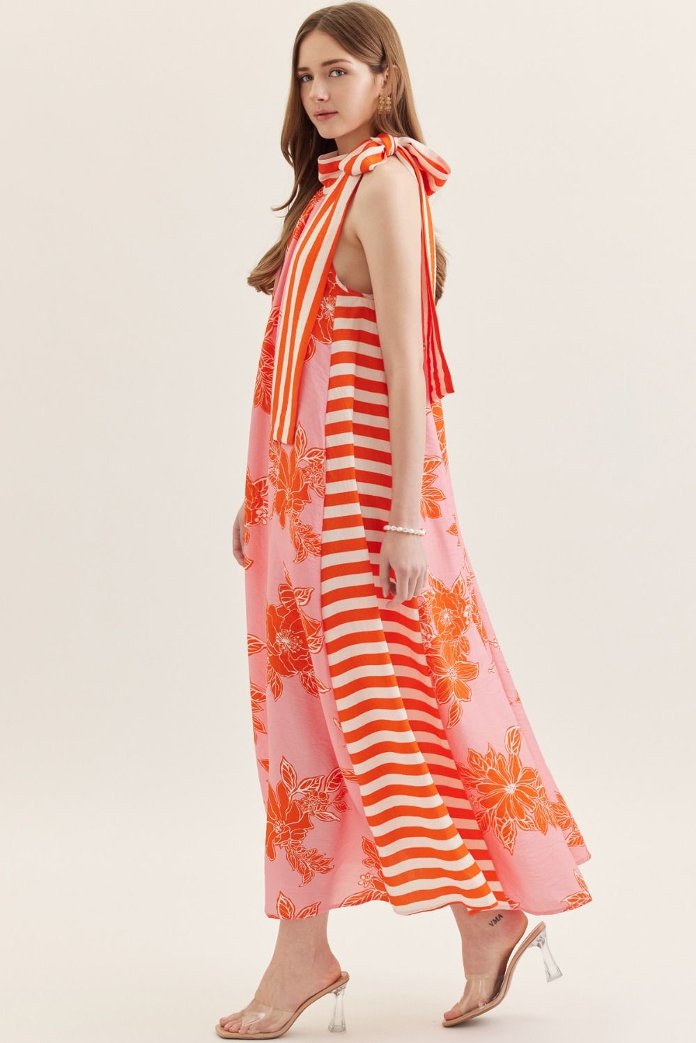 Floral Stripe Halter Maxi Dress