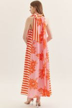 Floral Stripe Halter Maxi Dress