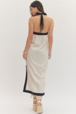 Contrast Trim Halter Maxi Dress