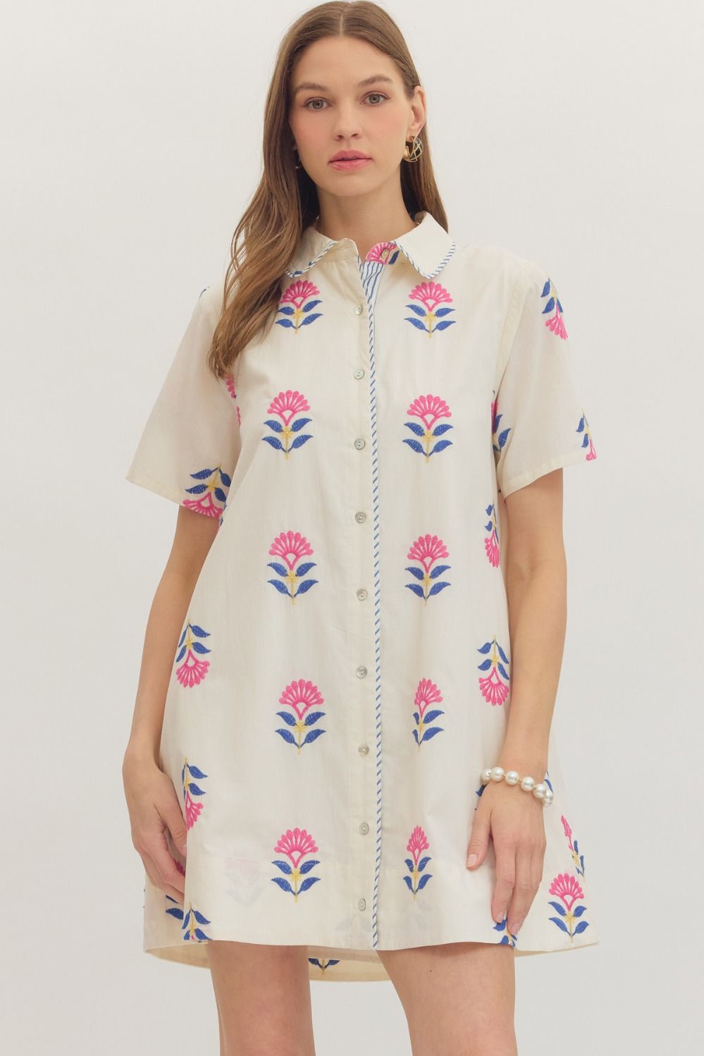 Floral Button-Front Shirt Dress