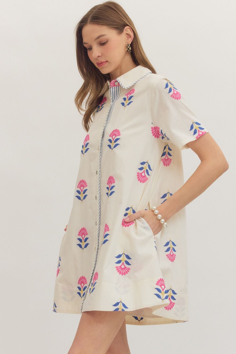 Floral Button-Front Shirt Dress