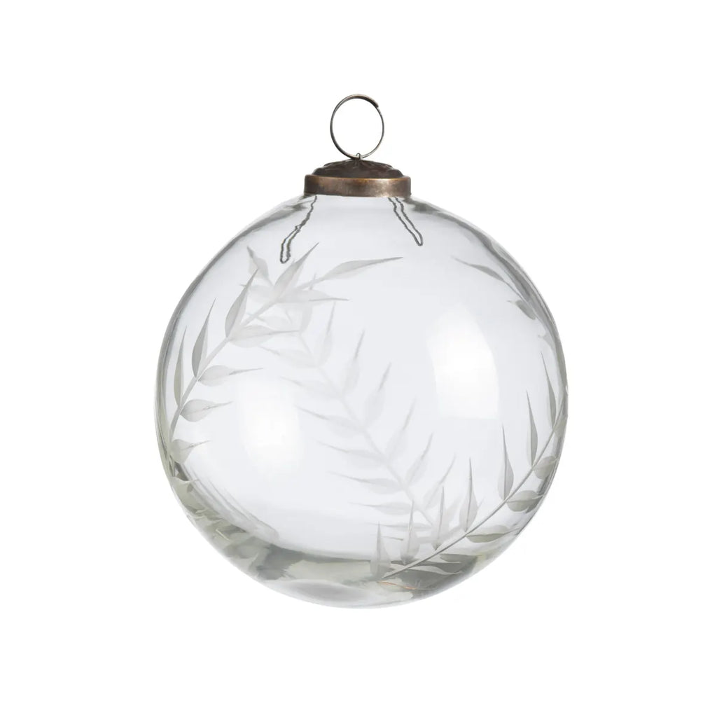 Clear Etched Laurel Glass 5" Ornament