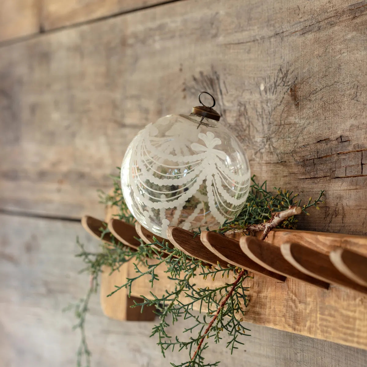 Clear Etched Garland Glass 5" Ornament