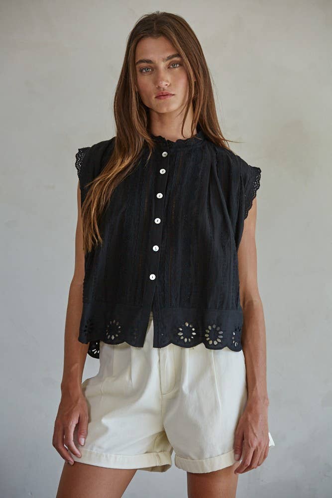 Cotton Eyelet Buttondown Sleeveless Top