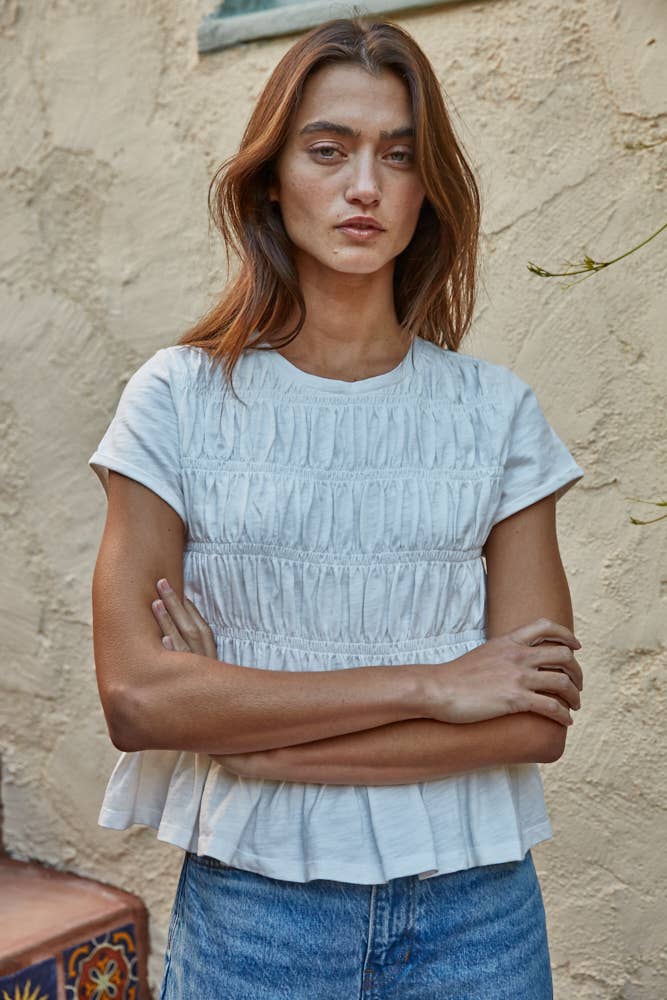 Cotton Short Sleeve Smocking Top