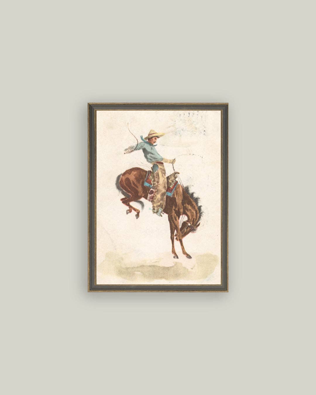 Bucking Bronco Framed Antique Art: 4x6