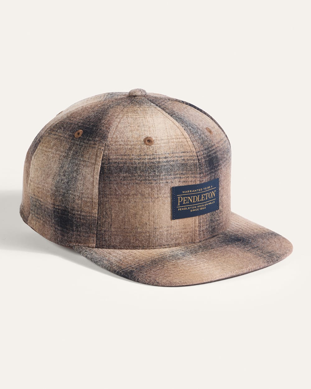 Plaid Flat Brim Hat - Tan Taupe Ombre