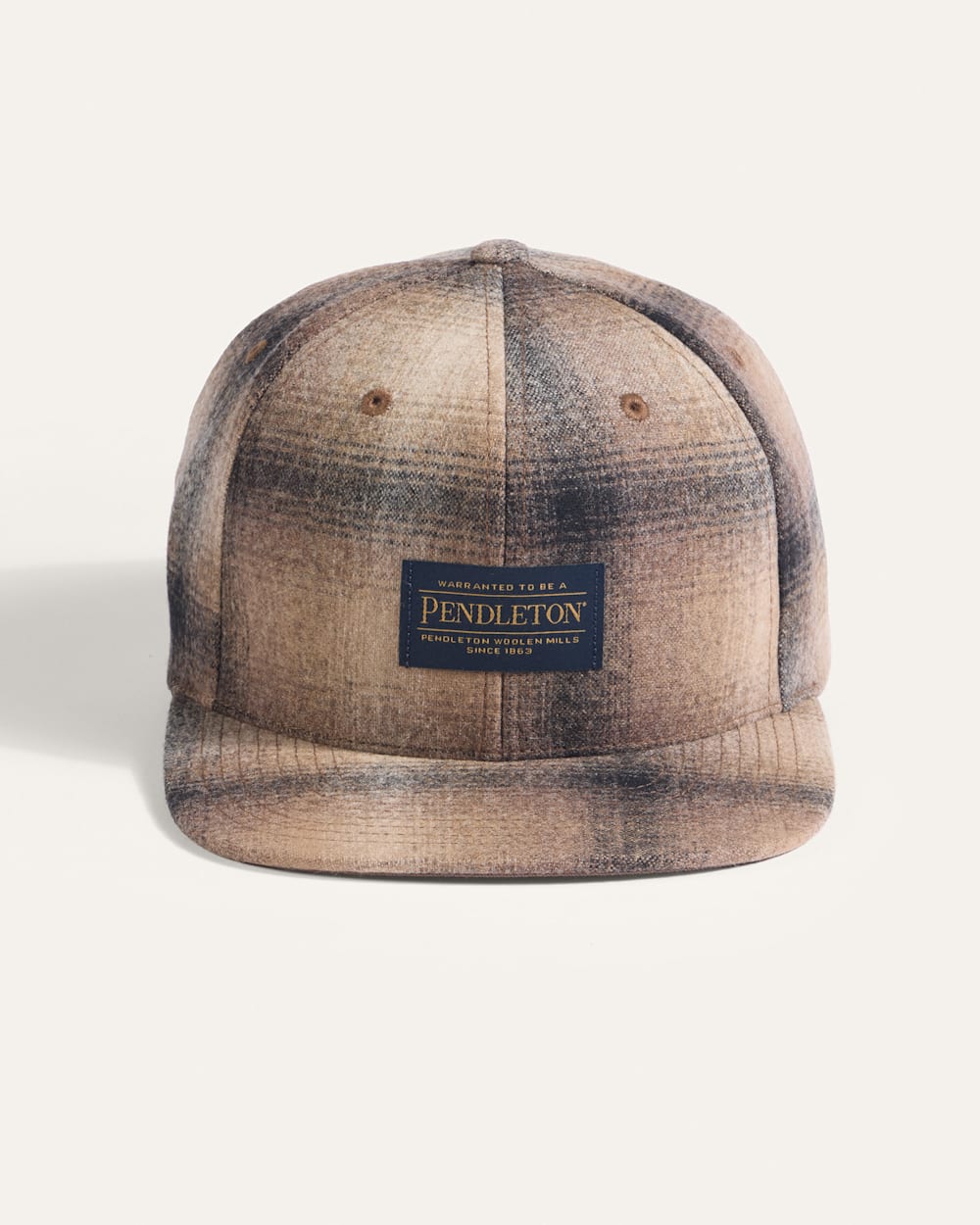 Plaid Flat Brim Hat - Tan Taupe Ombre