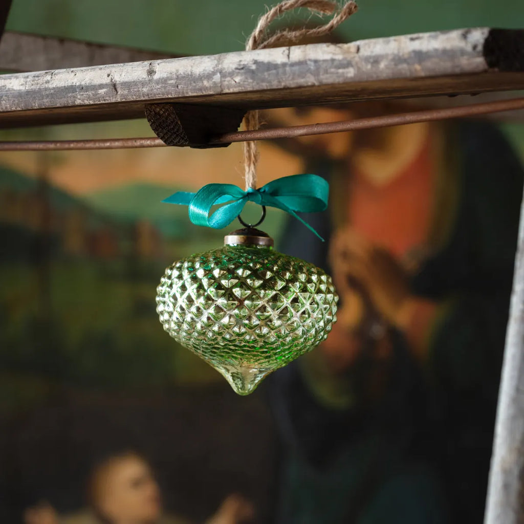 Onion Hobnail Vintage Green Glass 4" Ornament