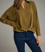 Martini olive blouse with buttoned cuff detail