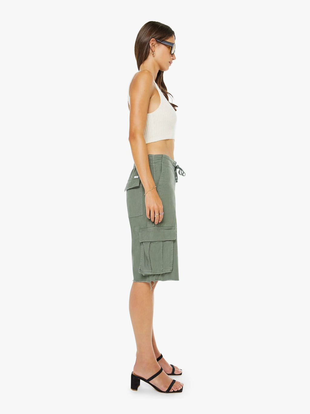Mother Denim The Free Fall Short Fray in Sir Yes Sir Military Green