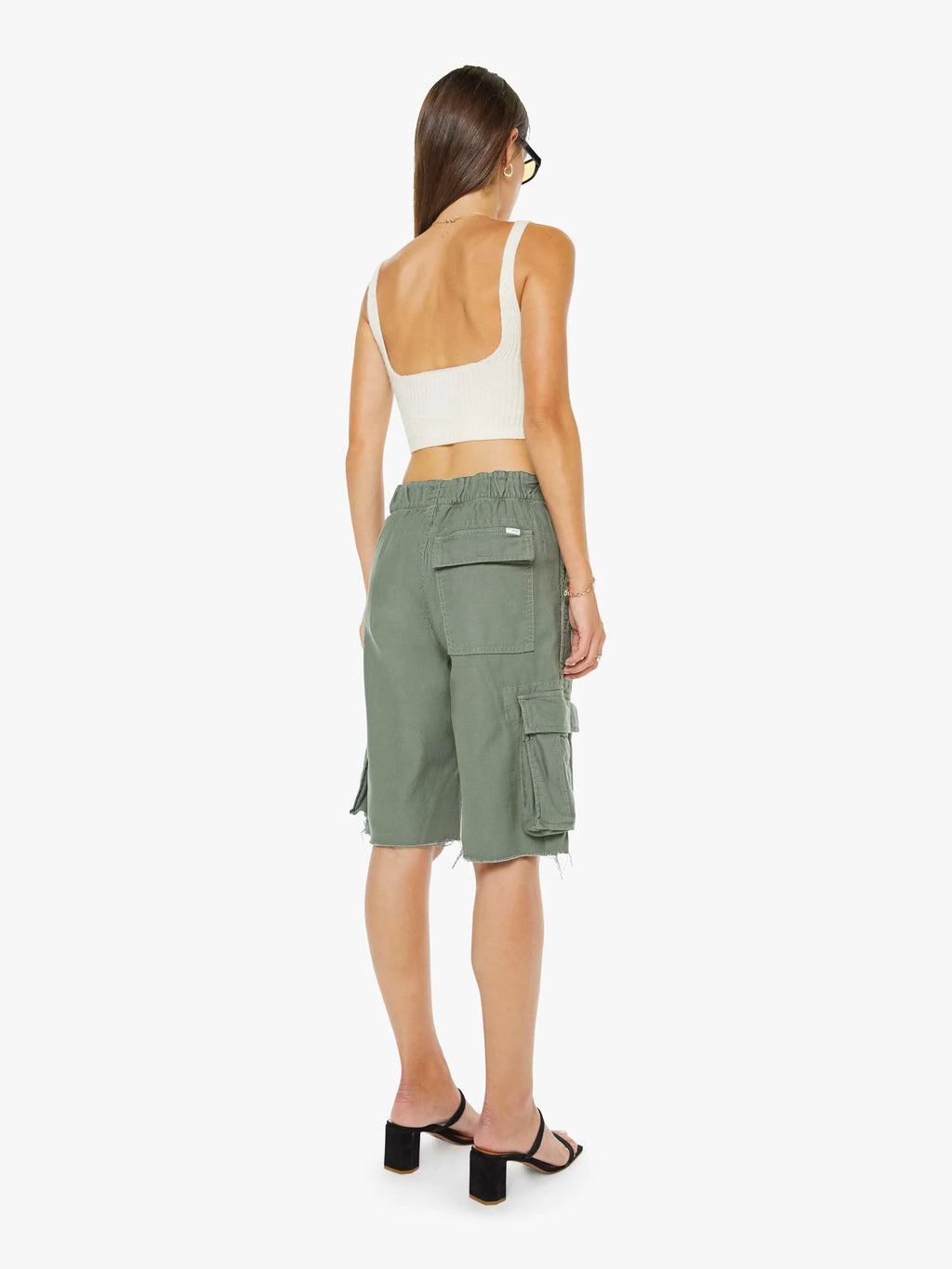 Mother Denim The Free Fall Short Fray in Sir Yes Sir Military Green
