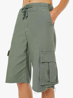 Mother Denim The Free Fall Short Fray in Sir Yes Sir Military Green