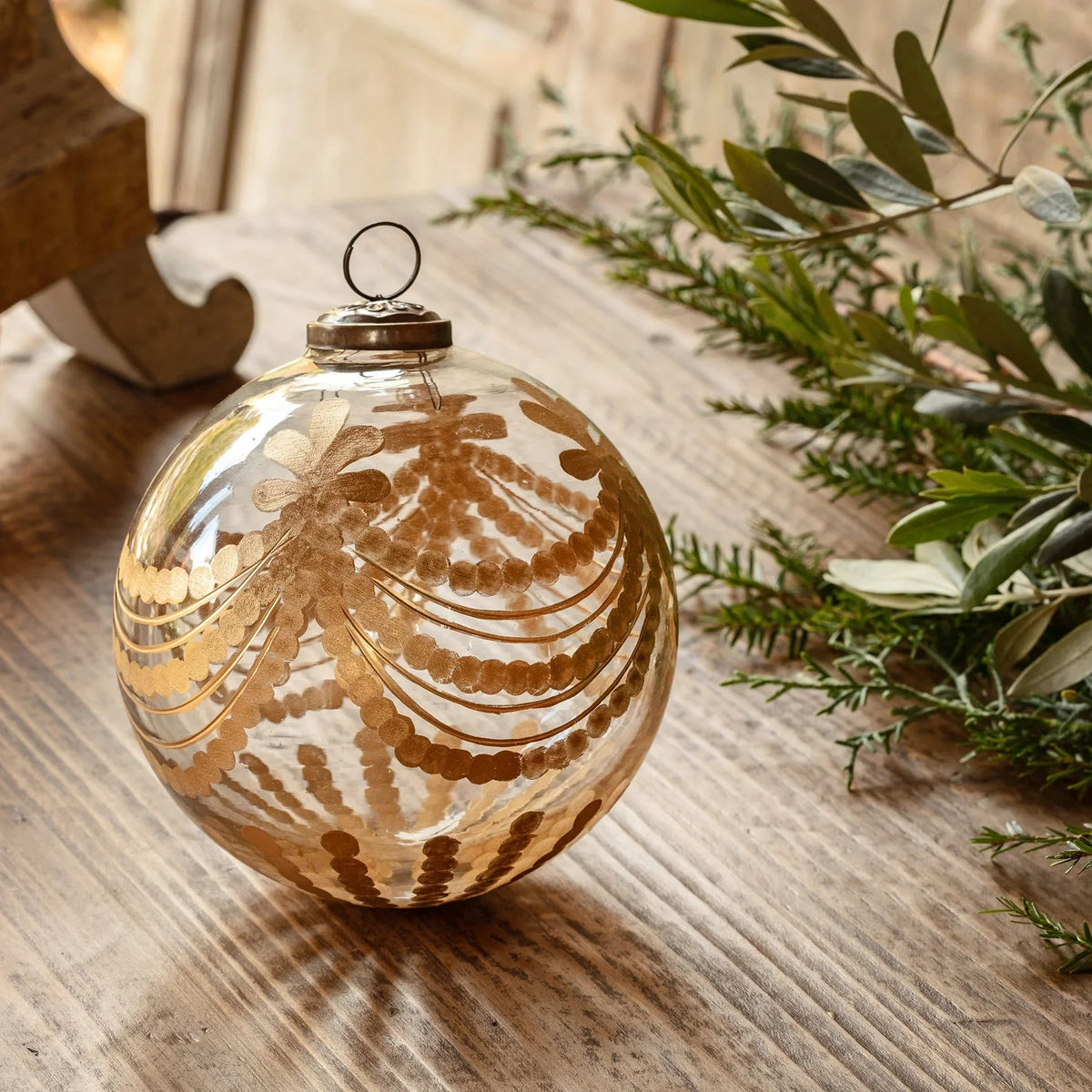 Etched Golden Garland Glass 5 inch Ornament