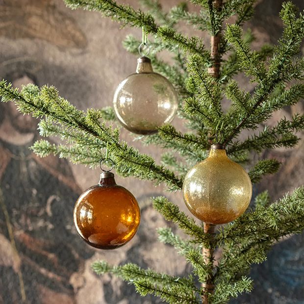 Recycled Amber Glass Ornaments, assorted styles