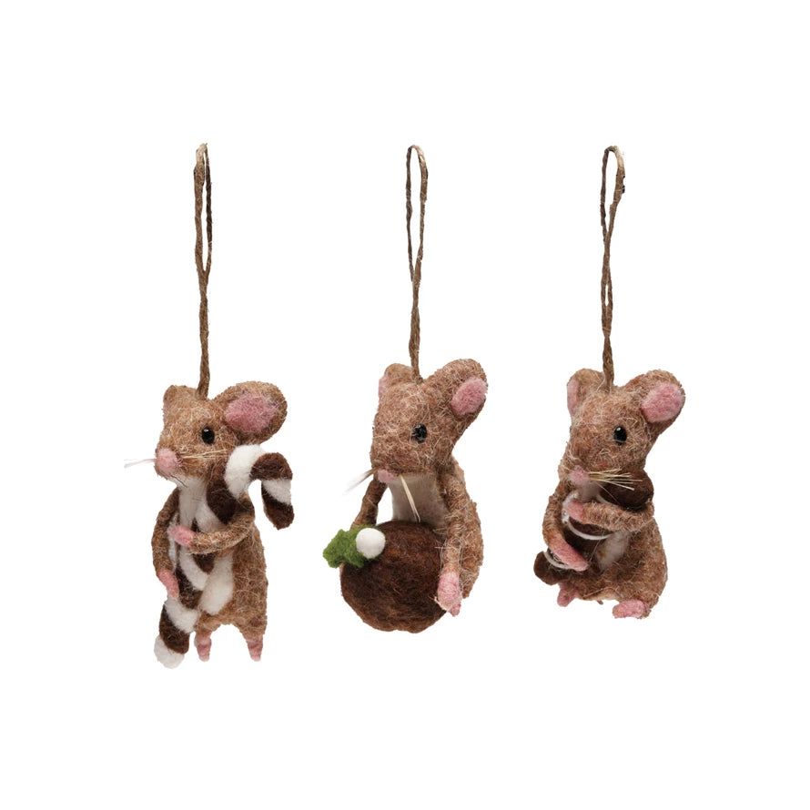 Faux Wool Felt Mouse Ornament, Brown - 3 Styles